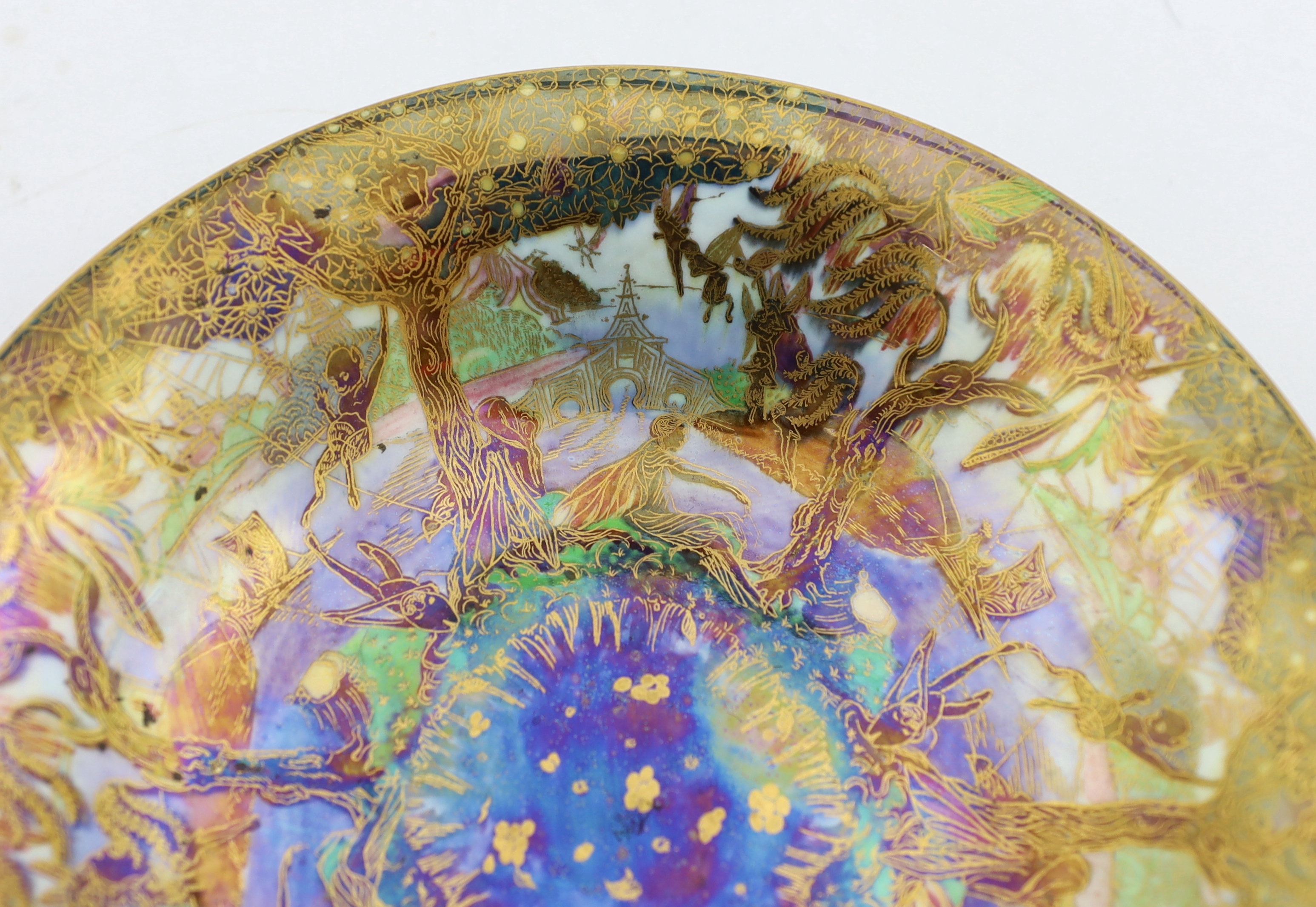 A Wedgwood Fairyland lustre ‘Jumping Faun’ Lily tray, designed by Daisy Makeig Jones, c.1925